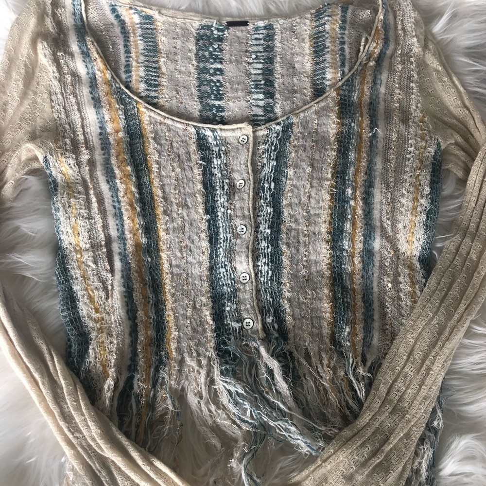 Free People long sleeve fringe crop top